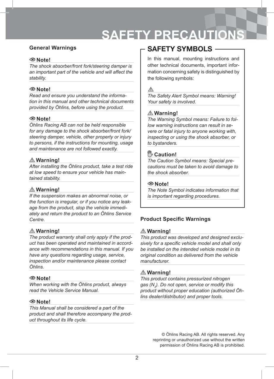 โช้คหน้า OHLINS FGR300 FOR Universal FGR 300 Superbike 750mm All
