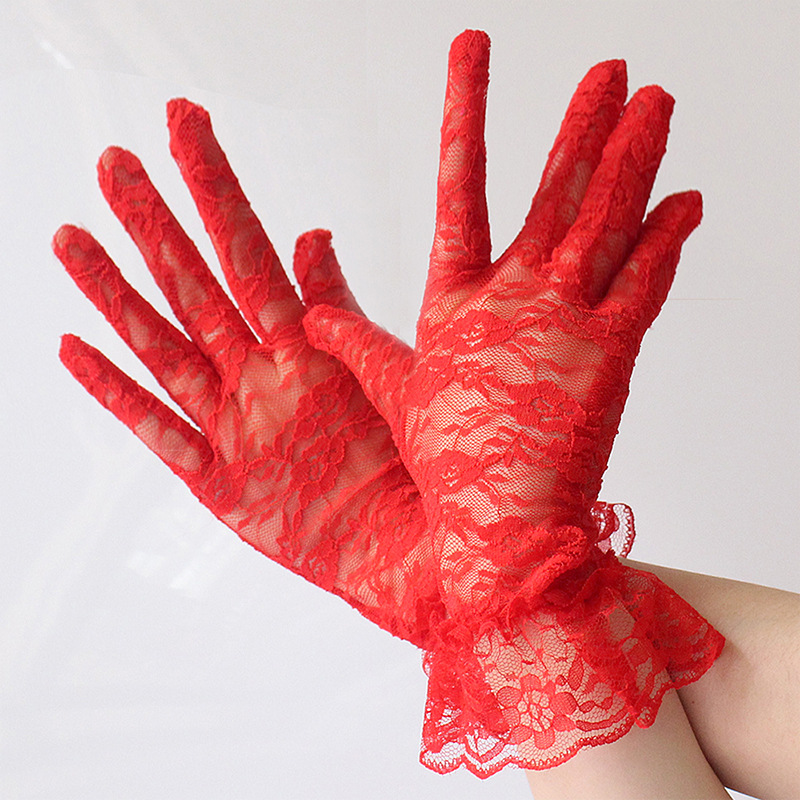 ถุงมือออกงาน สีแดง สั้น
