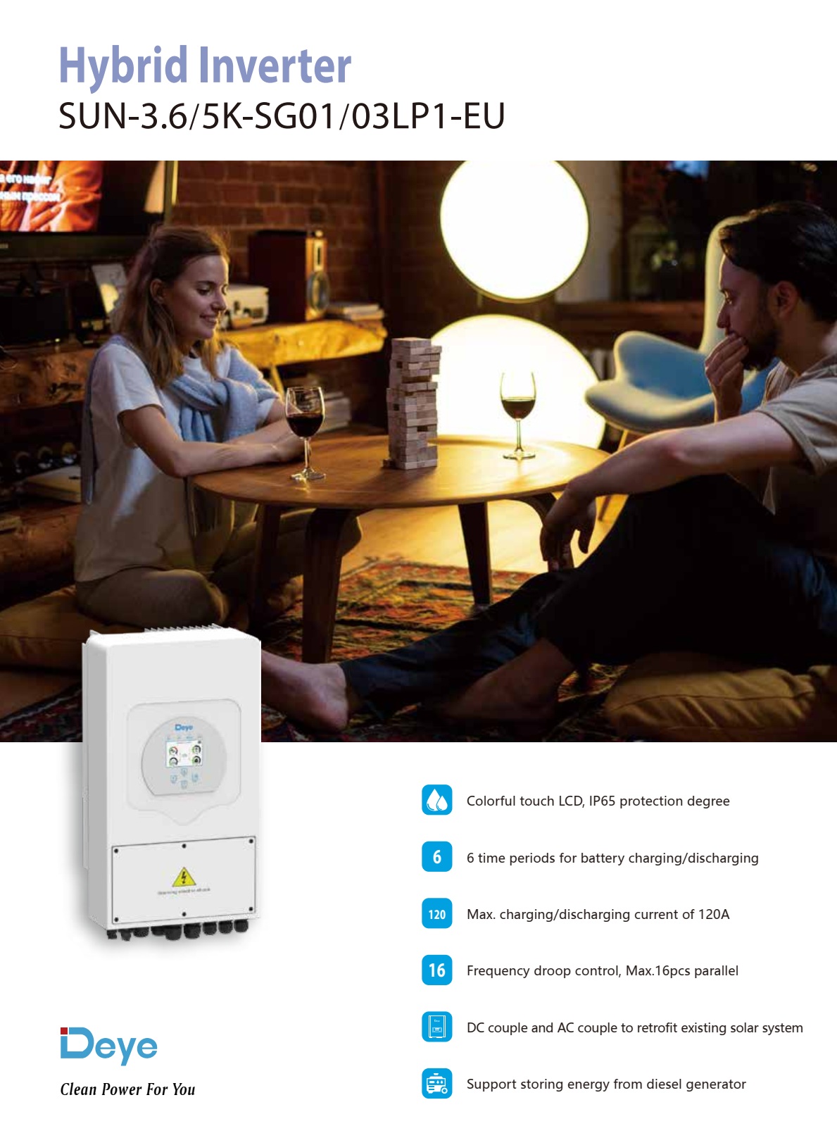 Hybrid on/off grid inverter 5kW พร้อมWIFI และ CT กันย้อน ระบบแบต48V LVtopsun