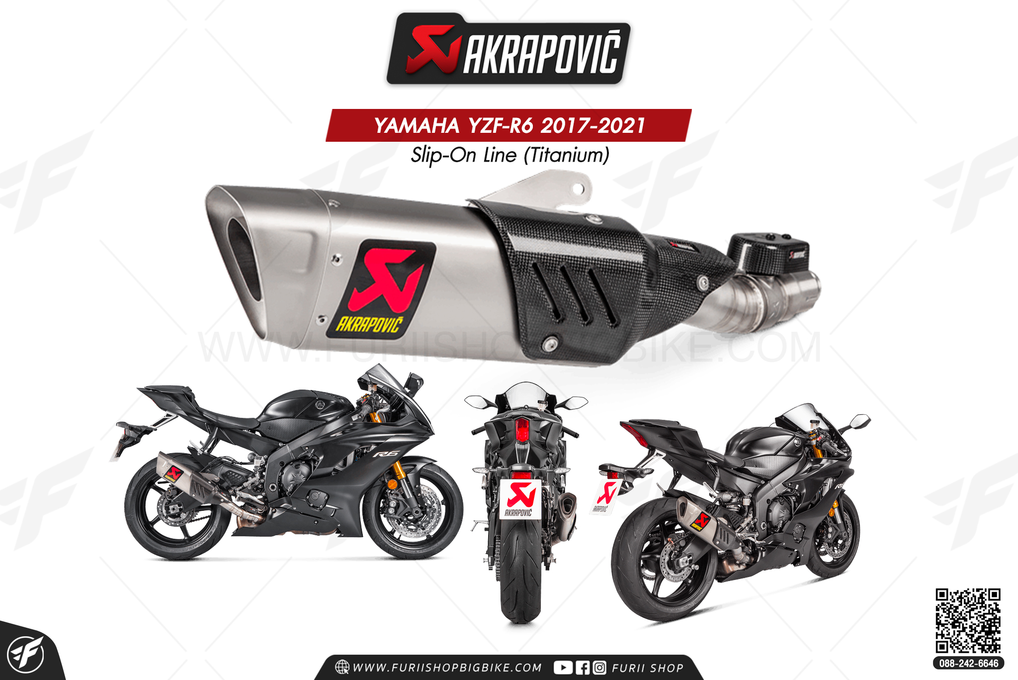 ท่อแต่ง Akrapovic Exhaust Slip-On Line (Titanium) GP ปลายดาบ Servo YAMAHA YZF-R6 2017-2021