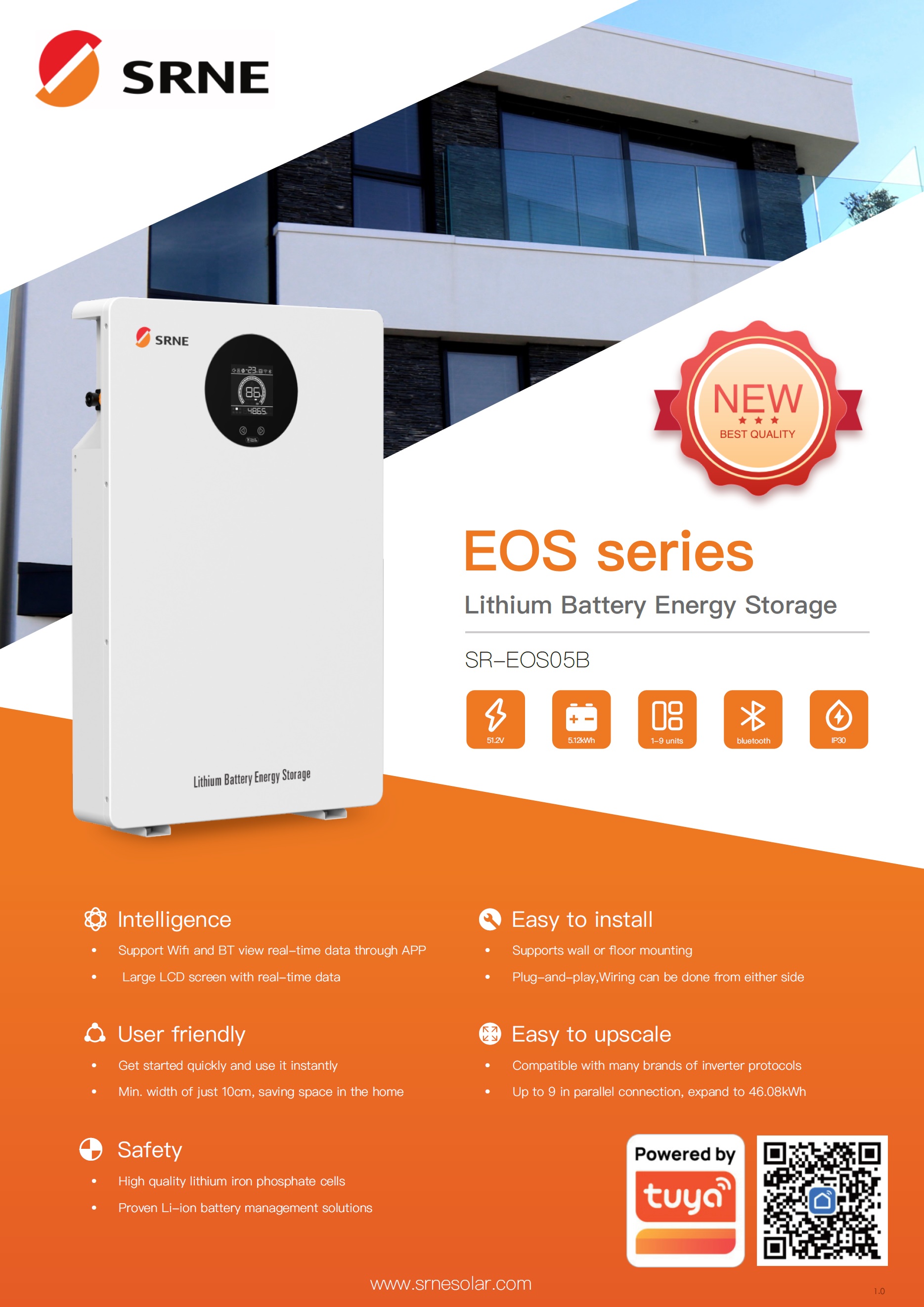 แบตเตอรี่ลิเธียม SRNE Lithium LiFePO4 51.2V 100A(EOS05B) ,แบตLiFO4 สำหรับ ระบบโซล่าเซลล์ , มาพร้อม BMS build in