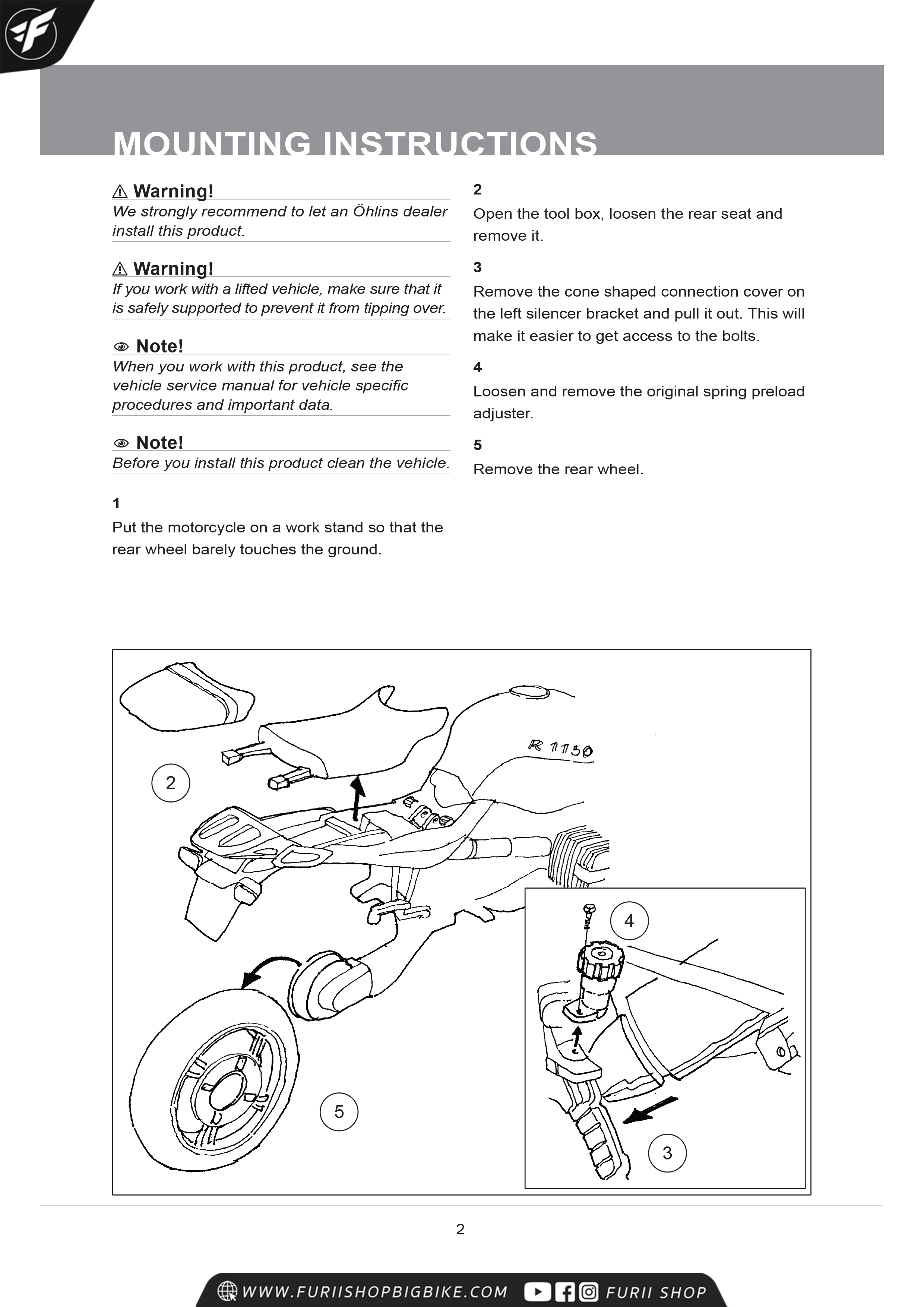 โช๊คหลัง OHLINS Sweden BM049 For R1150R 2001-2006