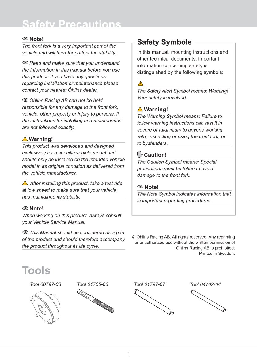 สปริงโช้คหน้า Ohlins FGK202 For Yamaha YZF R6 2008-2015