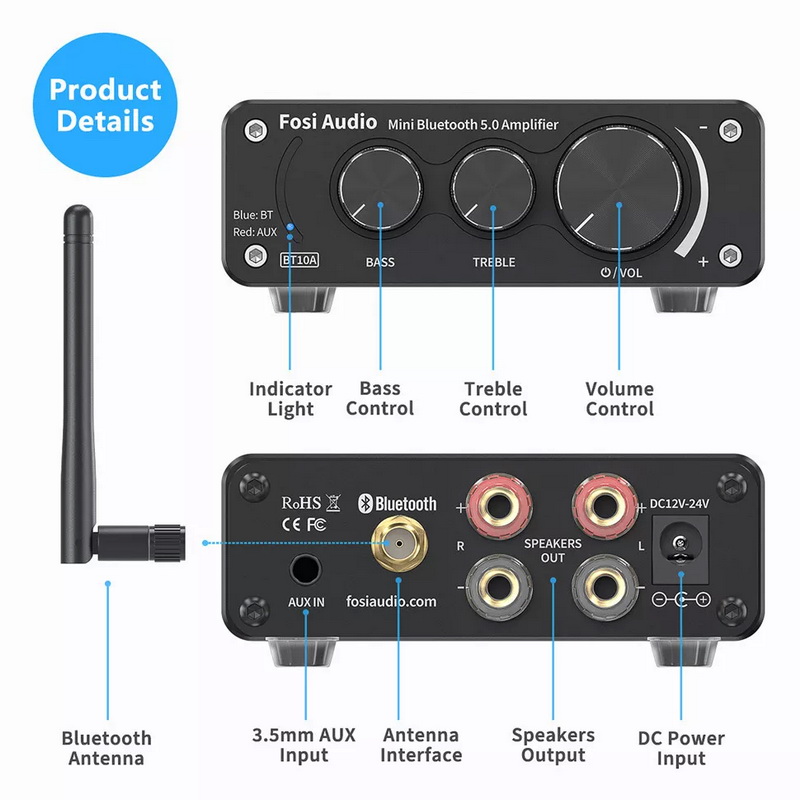 Fosi Audio BT10A Bluetooth Amplifier ClassD ชิป TPA3116D2 ประกันศูนย์ไทย