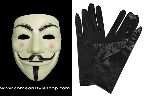 หน้ากาก+ถุงมือ Guy Fawkes จากภาพยนต์เรื่อง V for Vendetta หน้ากากปาร์ตี้
