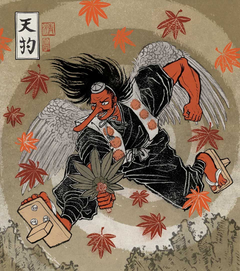หน้ากากญี่ปุ่น เทนงุ จมูกยาว Japanese Tengu Devil Long Nose Demon Mask 