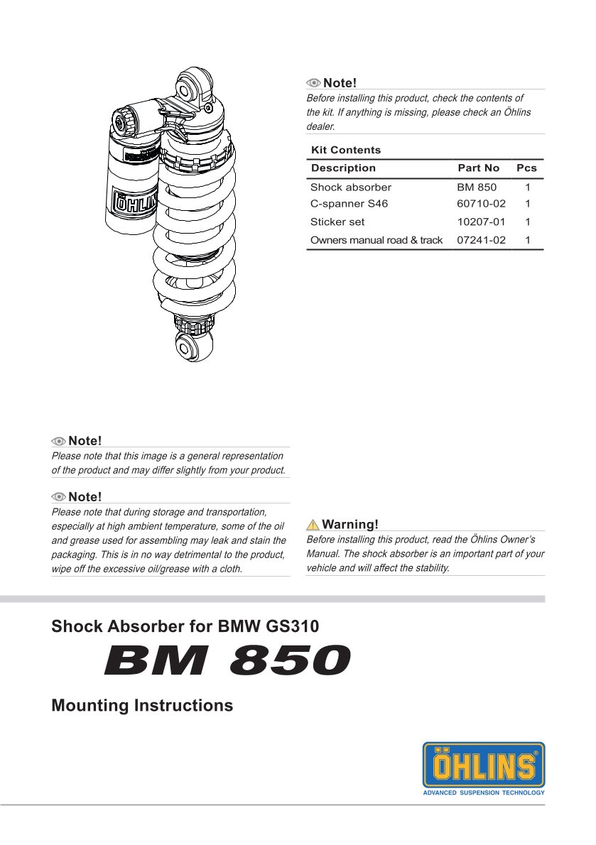 โช๊คหลังแต่ง Ohlins BM850 For BMW G 310 GS ปี 2016-2023