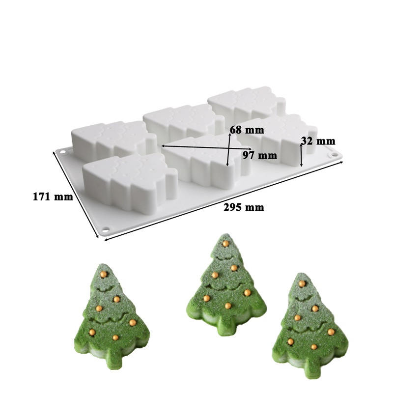 แม่พิมพ์ซิลิโคนต้นคริสต์มาส 6 แม่พิมพ์ช็อกโกแลตมูส