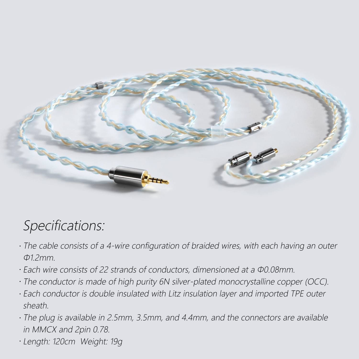 ขาย DD BC120B สายอัพเกรดหูฟัง OCC ชุบเงินระดับ 6N สายถัก 4 แบบ Litz