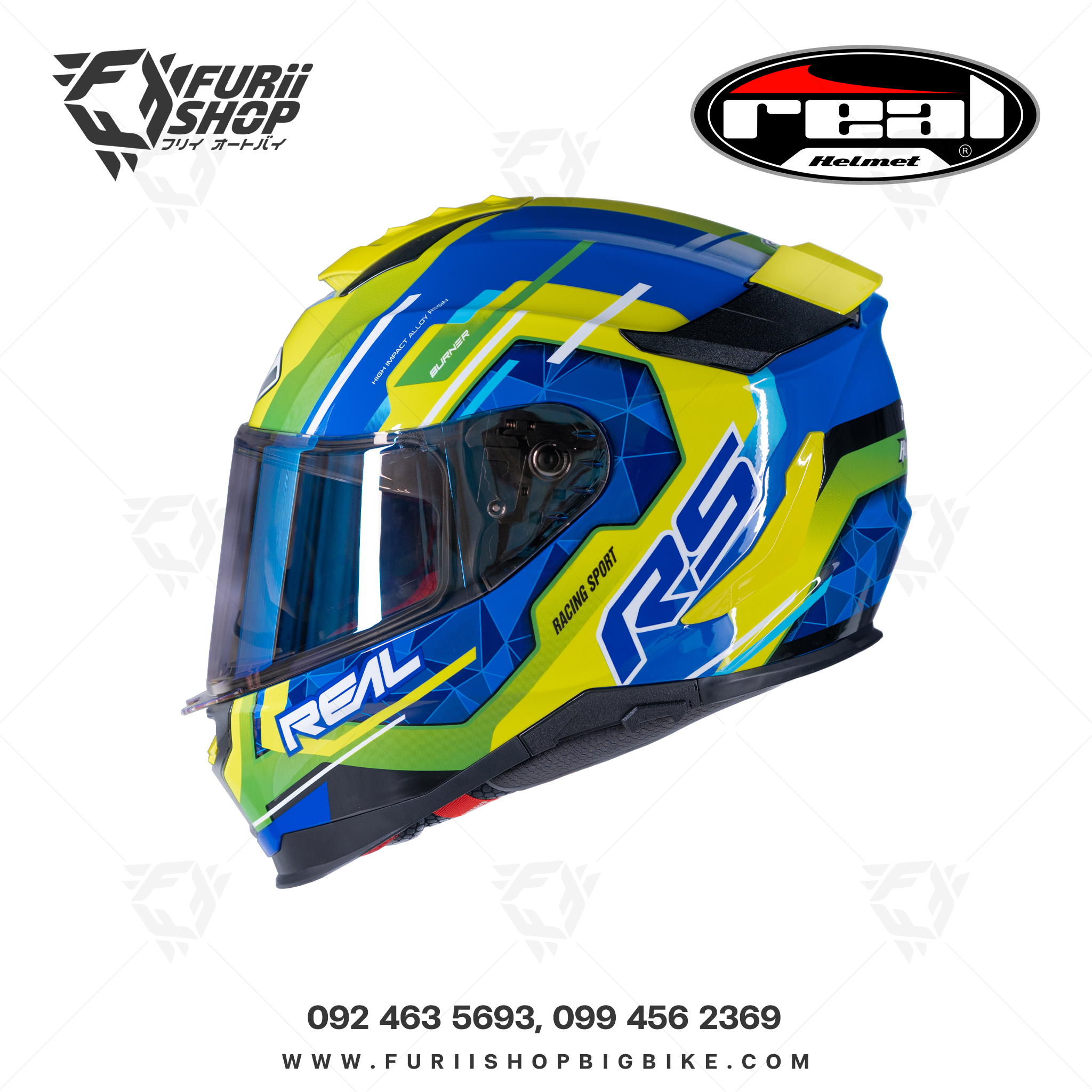 หมวกกันน็อคเต็มใบ Real : Hurricane Burner น้ำเงิน-เขียว