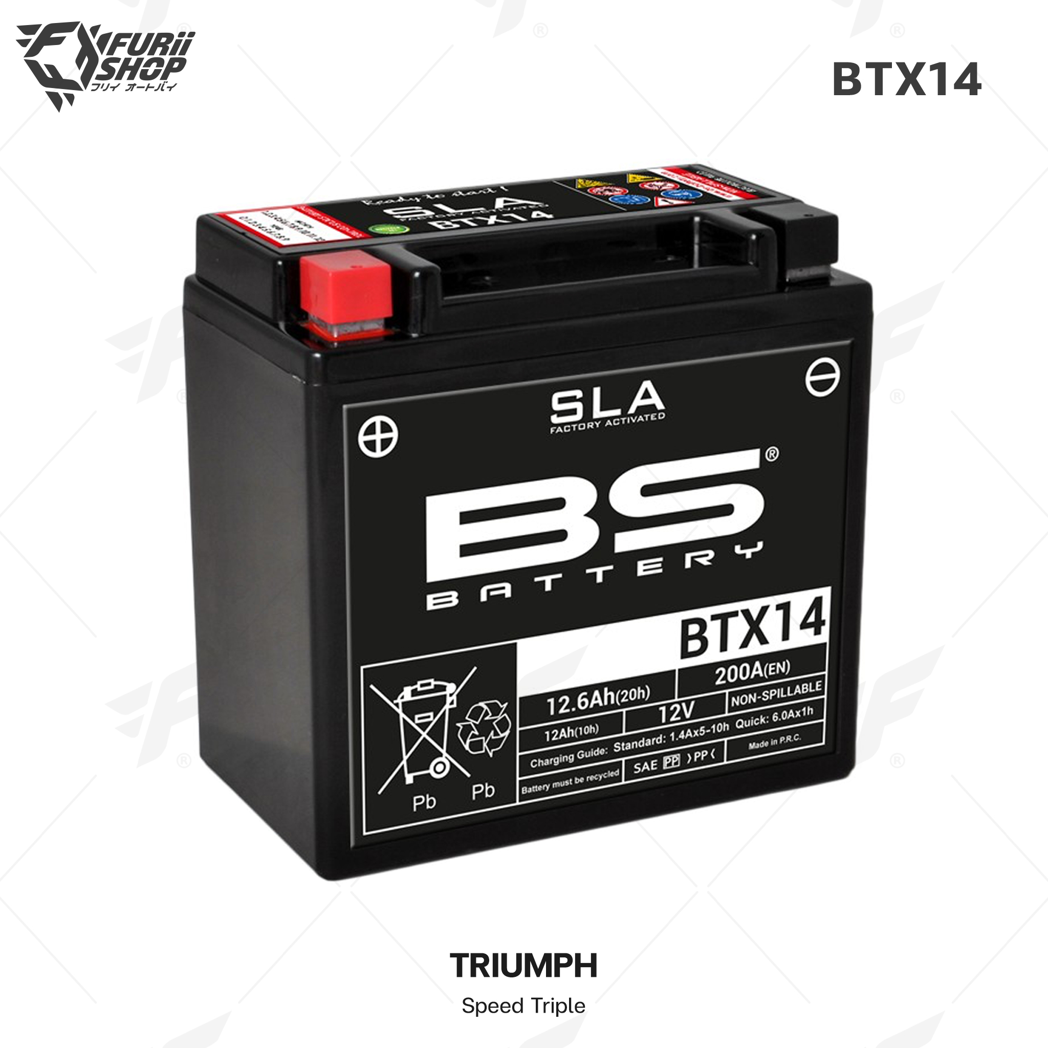 BS Battery รุ่น BTX14 (FA) SLA FOR TRIUMPH Speed Triple