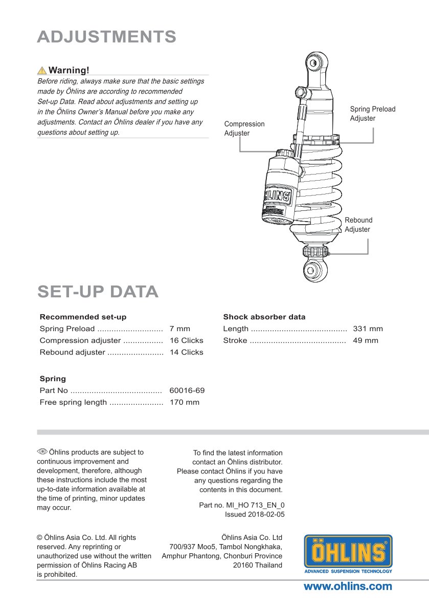โช๊ค โช๊คแต่ง โช๊คมอเอตร์ไซค์ OHLINS FOR HONDA CB650F/CB650F