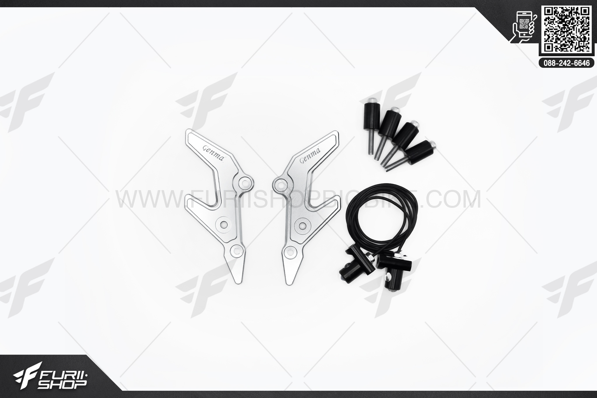 การ์ดโช๊ดหน้าพร้อมชุดไฟ LED GENMA รุ่น FKI-H1029-14 FOR HONDA CB150R สีเงิน