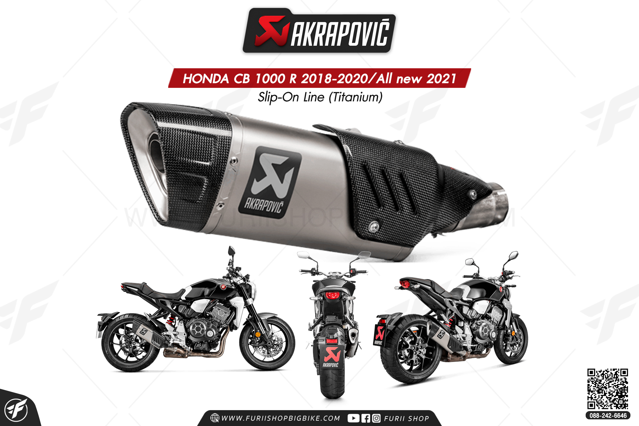 ท่อแต่ง Akrapovic Slip-On Line (Titanium) GP ปลายดาบ Carbon HONDA CB 1000 R 2018-2020/All new 2021