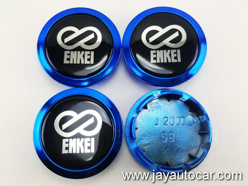 ฝาล้อรถยนต์ สำหรับ ล้อแม็ก สติ๊กเกอร์ ENKEI สีฟ้า ขนาด 58 มิล 1ชุด 4ชิ้น
