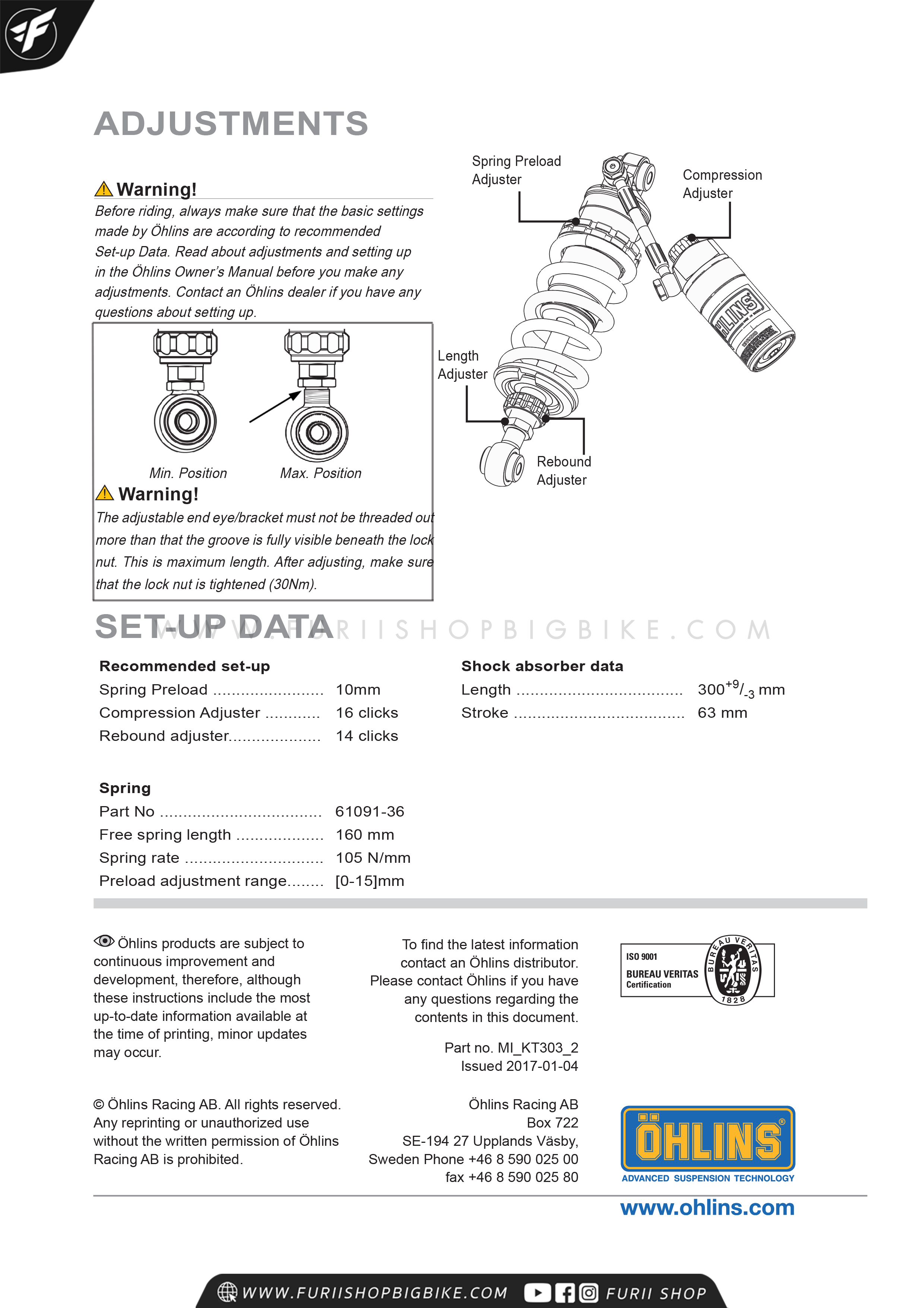 โช้คหลัง OHLINS KT303 FOR KTM RC390