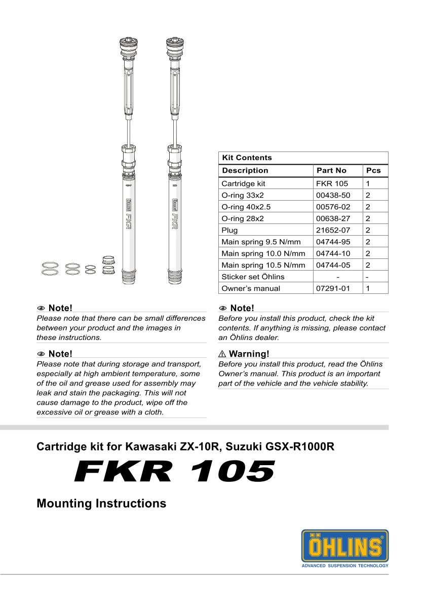 สปริงโช้คหน้า Ohlins FKR105 For Kawasaki ZX-10RR 2018-2023