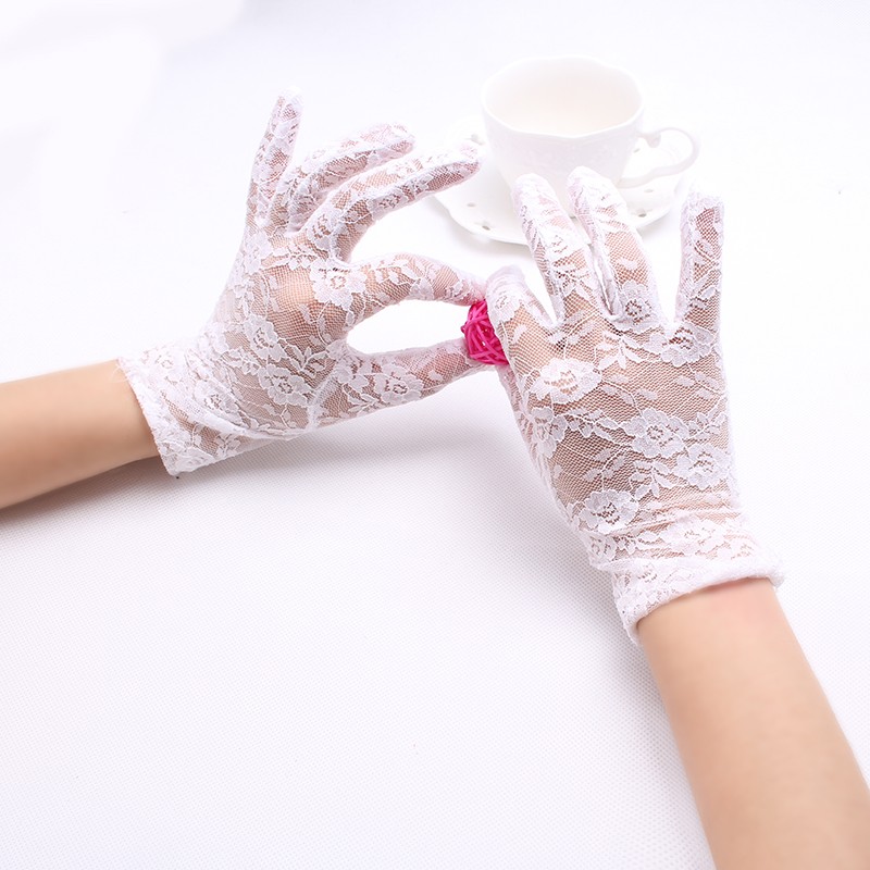 ถุงมือออสั้น ข้อมือ สีขาว แต่งงาน เจ้าสาว 