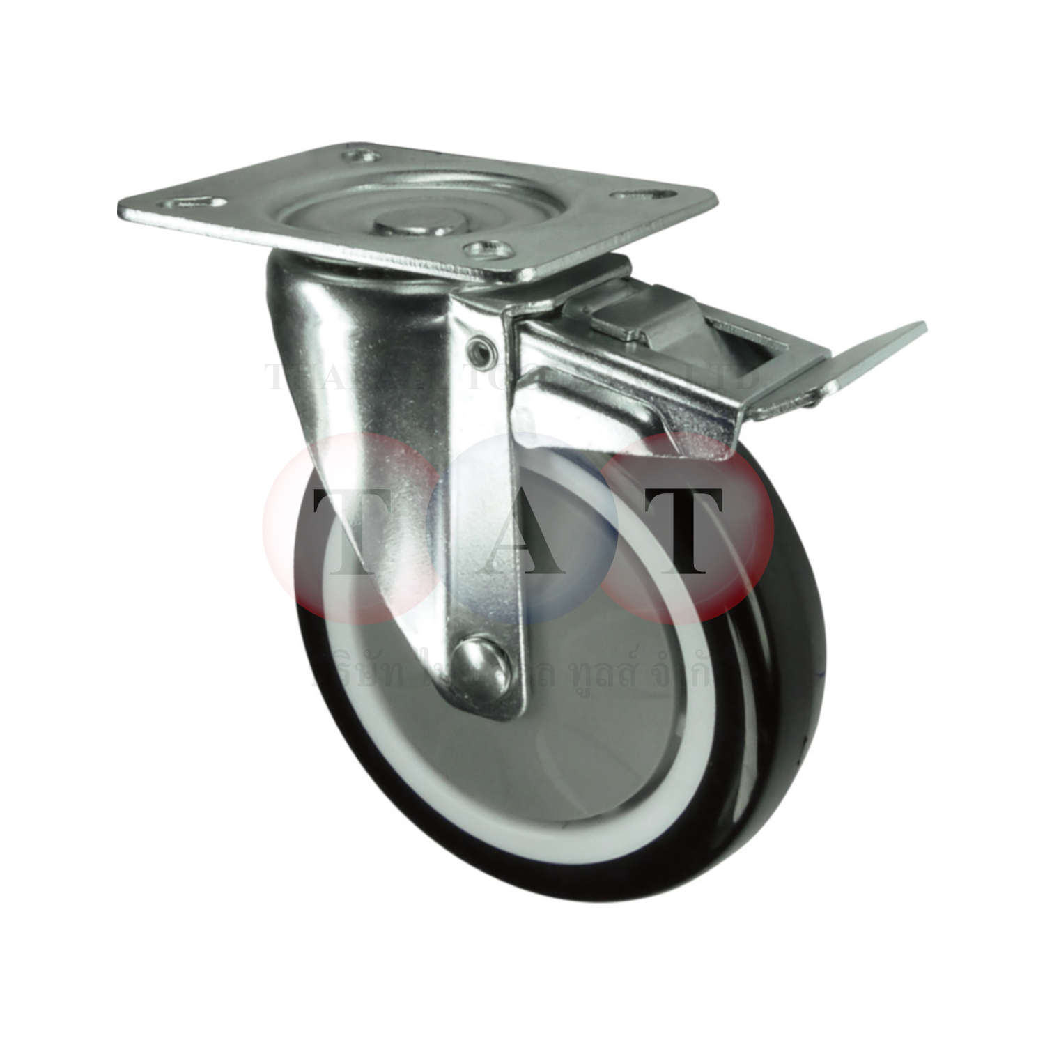 Atlas Workholders.BRAKED SWIVEL PLATE 75mm POLYURETHANE TYRE