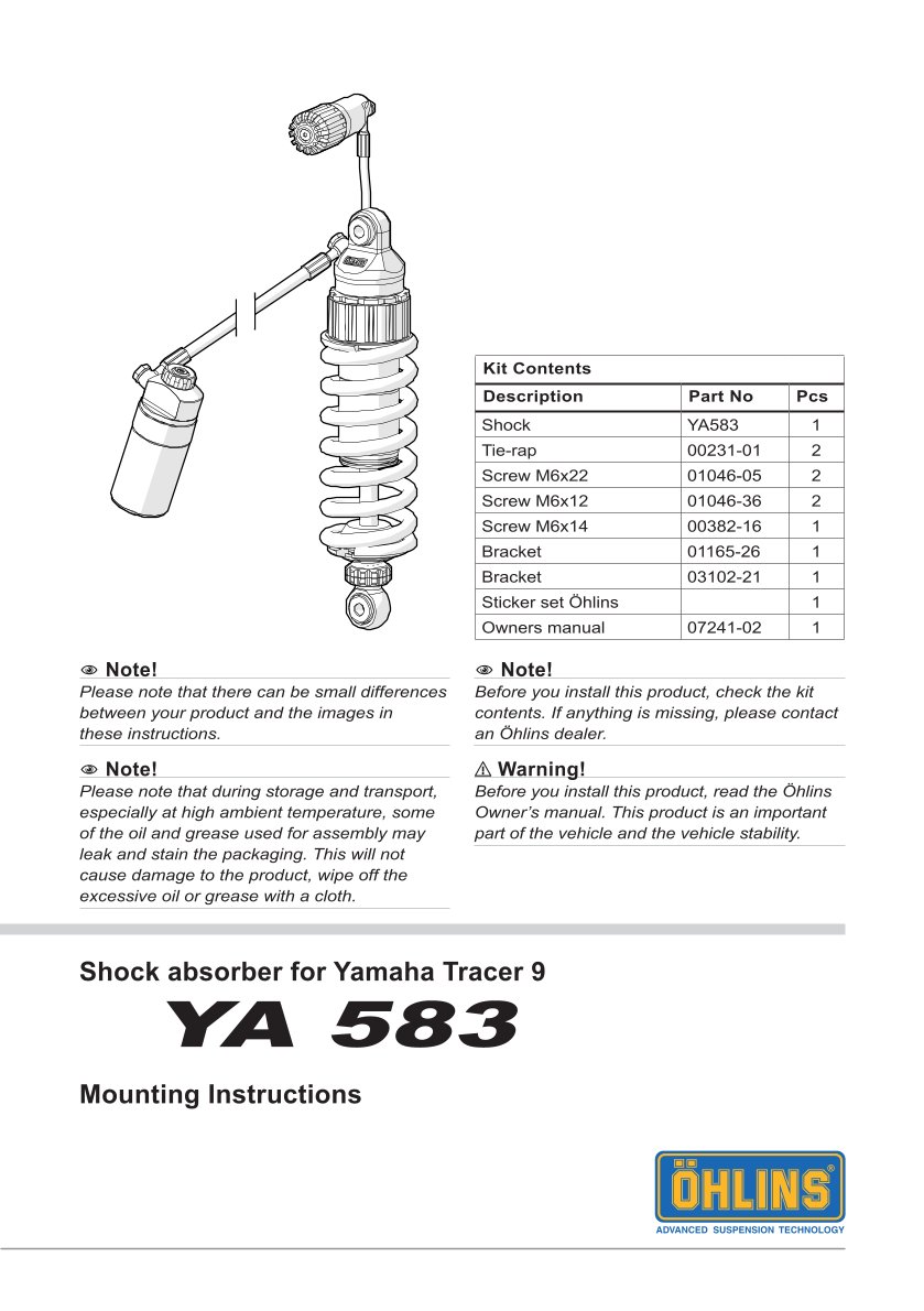 โช๊คหลังแต่ง Ohlins YA583 For Yamaha Tracer 9 ปี 2021-2024