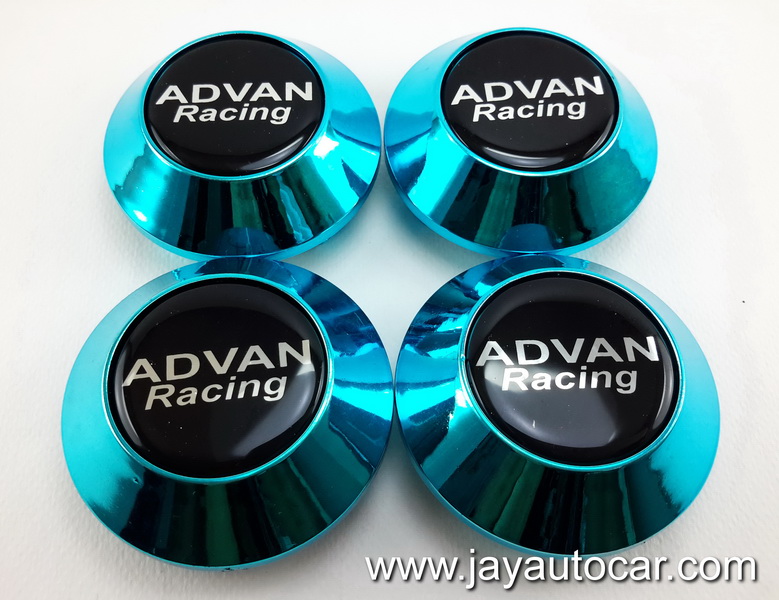 ฝาล้อรถยนต์ สำหรับ ล้อแม็ก สติ๊กเกอร์เรซิ่น ADVAN RACING สีฟ้า ขนาด 58 มิล 1ชุด 4ชิ้น