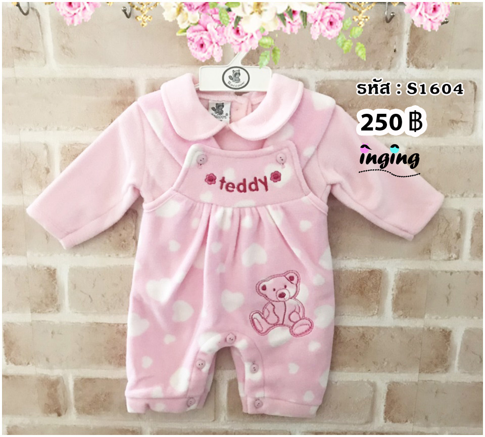 S1604_[Size-6-9-เสื้อชมพูเอี๊ยมชมพูลายteddy]_ชุดเช็ต2ชิ้น(เสื้อ+เอี๊ยม)