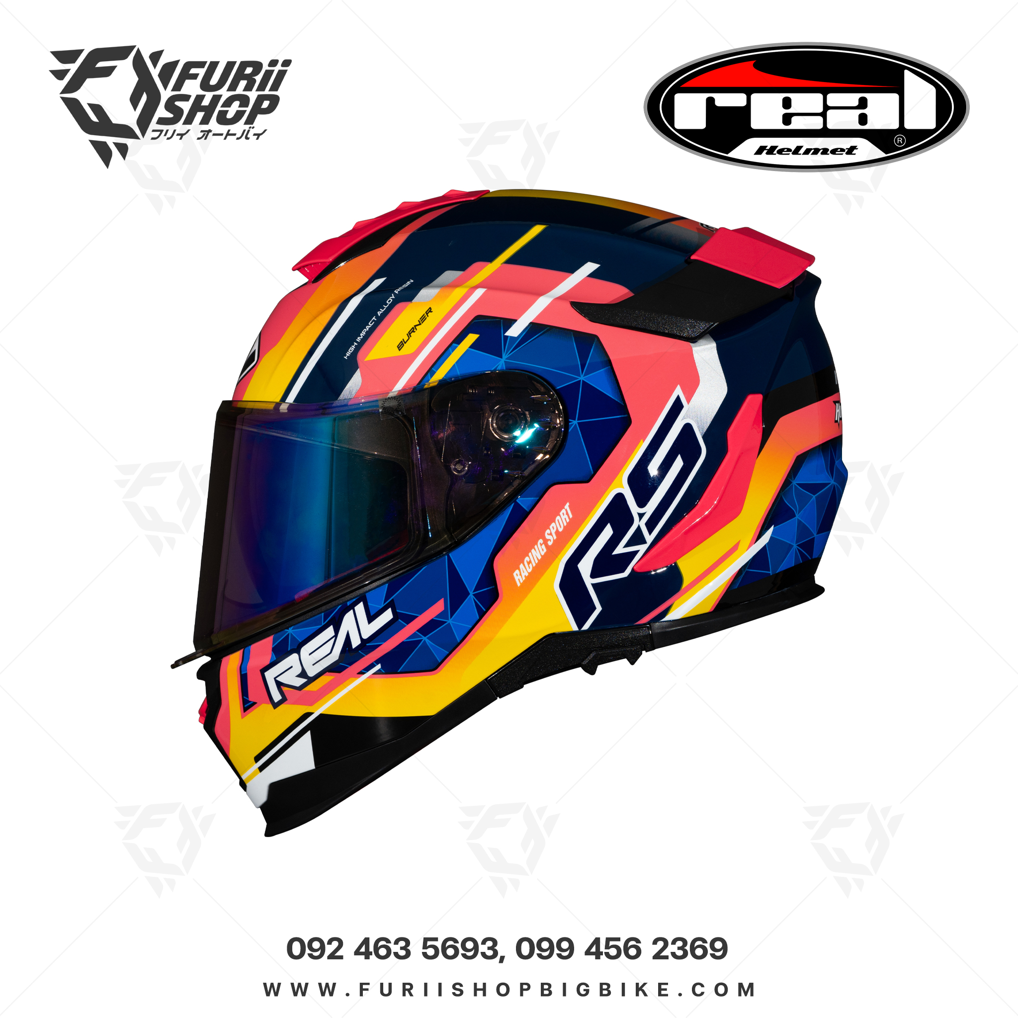 หมวกกันน็อคเต็มใบ Real : Hurricane Burner น้ำเงิน-ชมพู