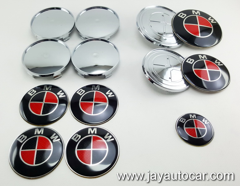 โลโก้ BMW ตัวแต่ง แดงดำ ลายคาร์บอน สวยๆ โดนๆ ชุด 7ชิ้น ครบๆ หน้า-หลัง ฝาล้อ พวงมาลัย