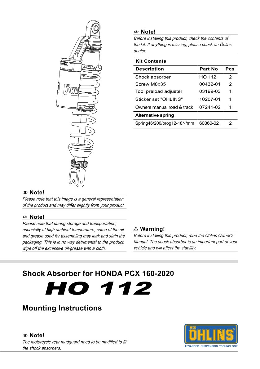 โช๊คหลังแต่ง Ohlins HO112 For Honda PCX 160 ปี 2021-2023