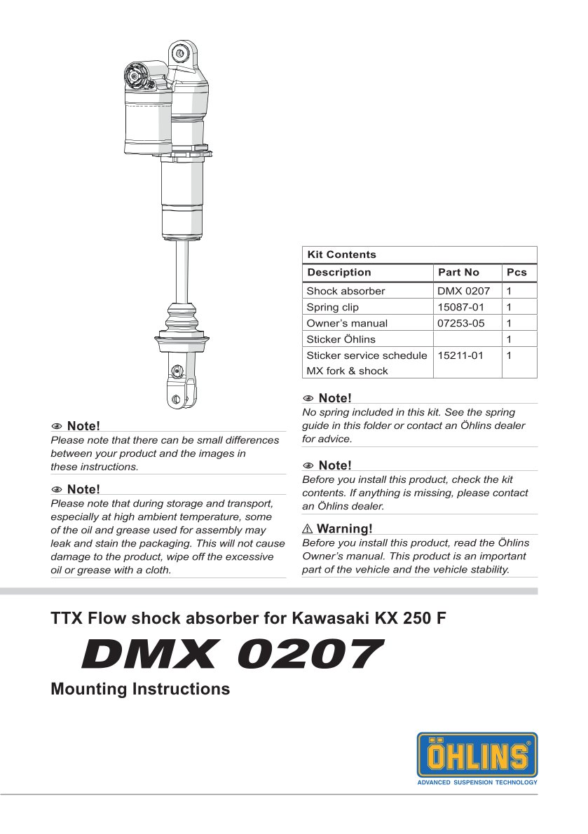 โช๊คหลังแต่ง Ohlins DMX0207 For Kawasaki KX 250F ปี 2021-2024
