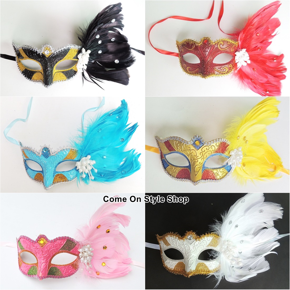 หน้ากากแฟนซีประดับขนนกแท้ หน้ากากปาร์ตี้ ออกงาน การแสดง งานคุณภาพ Fancy masquerade party with feather mask