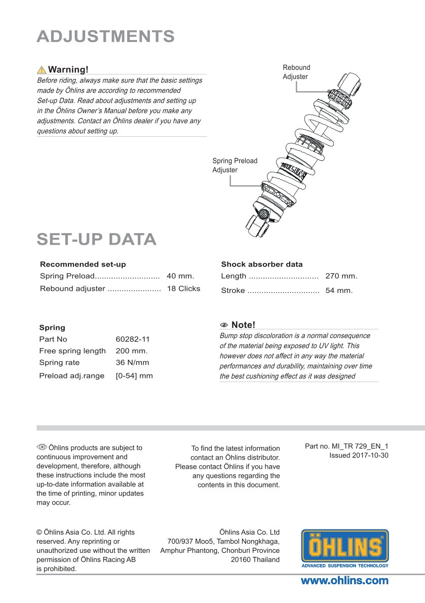 โช๊คหลังแต่ง Ohlins TR729 For Triumph Bonneville Bobber/Black ปี 2017-2023