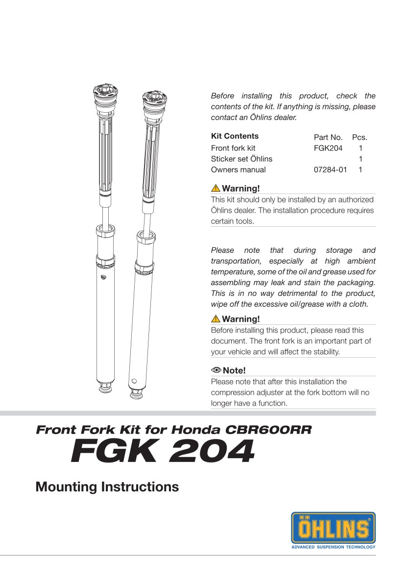 สปริงโช้คหน้า Ohlins FGK204 For Honda CBR600RR 2007-2012