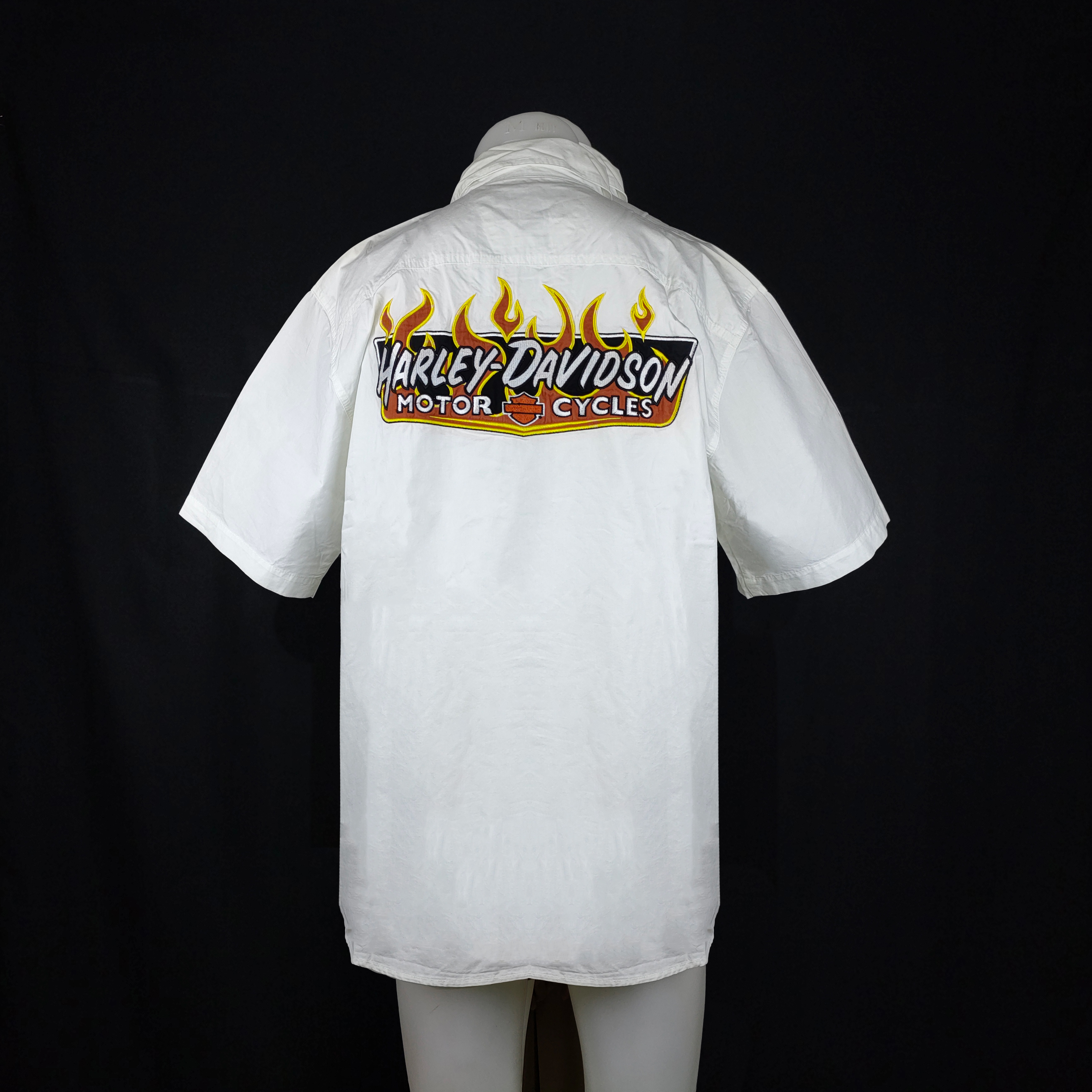 H-D shirt แขนสั้นปักลาย #96518 สีขาว XL