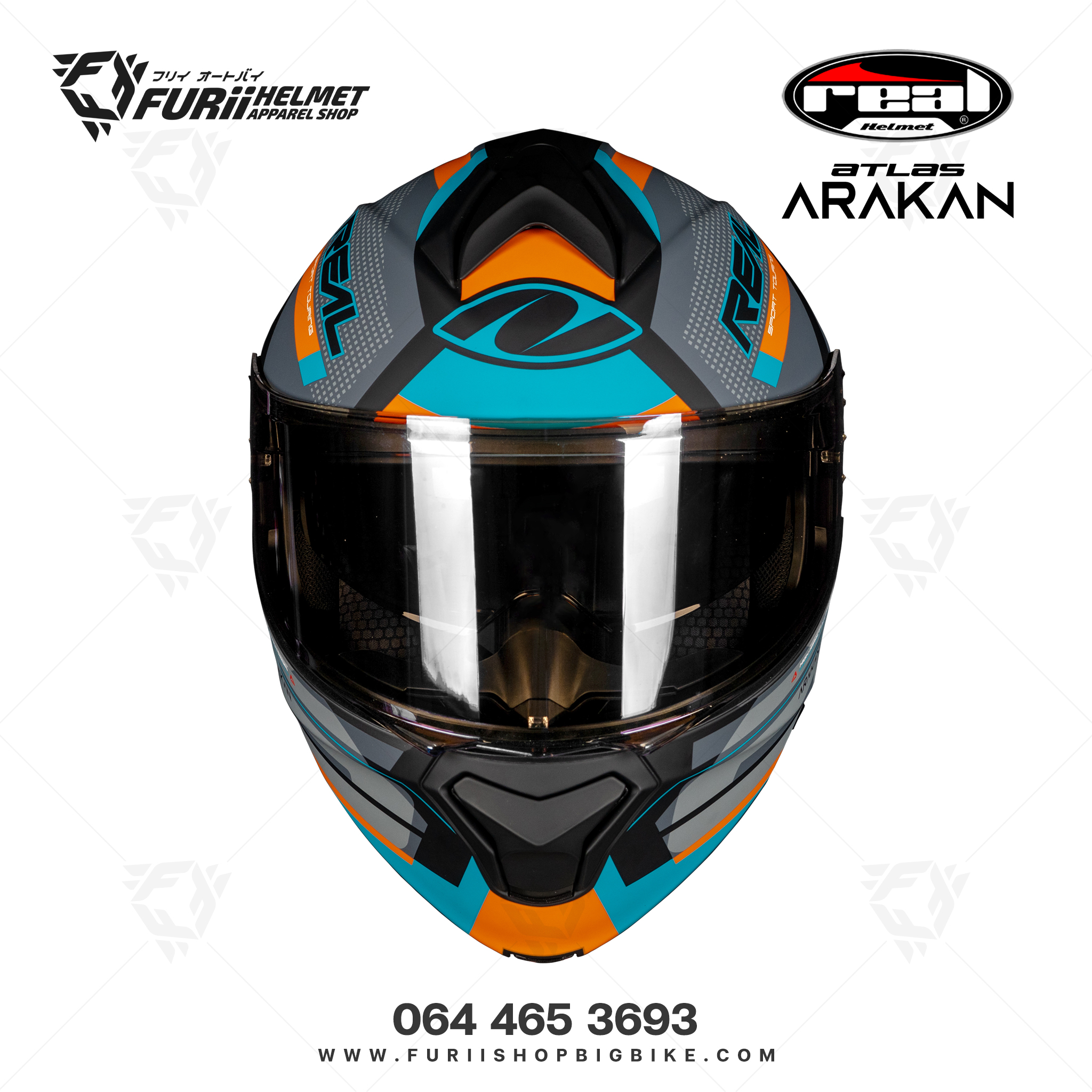 หมวกกนน็อคเต็มใบ Real Atlas Arakan : ดำ-ส้ม(ด้าน)