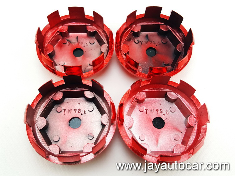 ฝาล้อรถยนต์ แม็กแต่ง ขนาด 73.5 มิล สำหรับ ล้อแม็ก โลโก้ COSMIS RACING WHEELS สีแดง 1ชุด 4ชิ้น 73.5mm.
