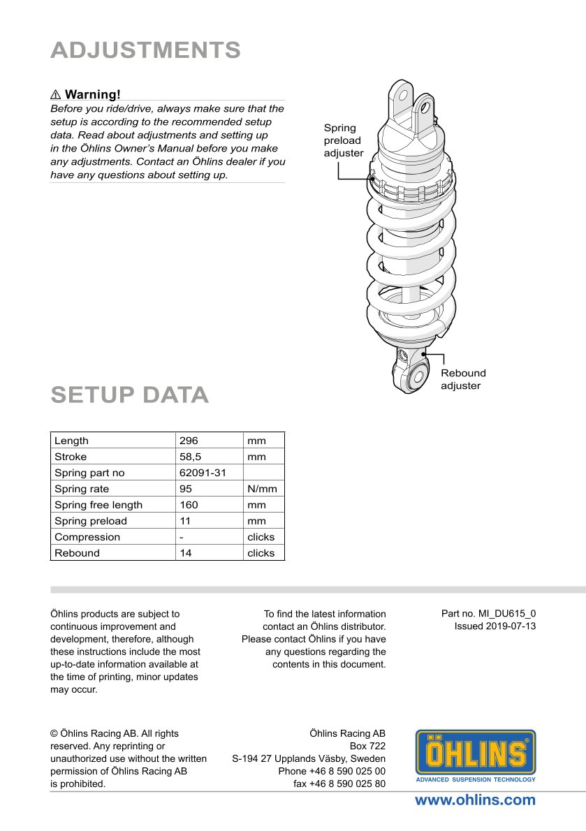 โช๊คหลังแต่ง Ohlins DU615 For Ducati Scrambler Nightshift ปี 2021-2022