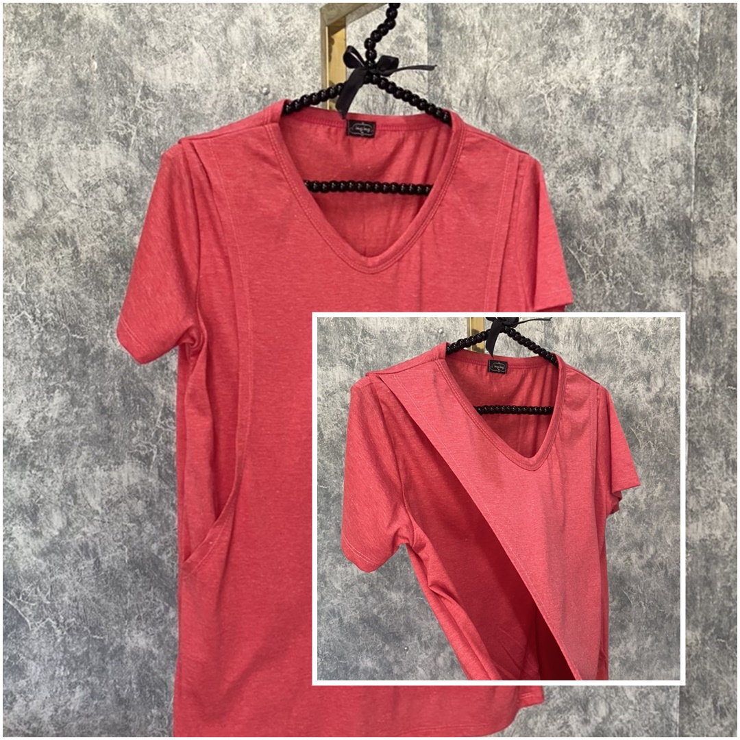 TS03_[Size-XL-สีแดงท๊อป]_เสื้อยืดให้นม-แบบแหวกข้างคอวีโค้ง
