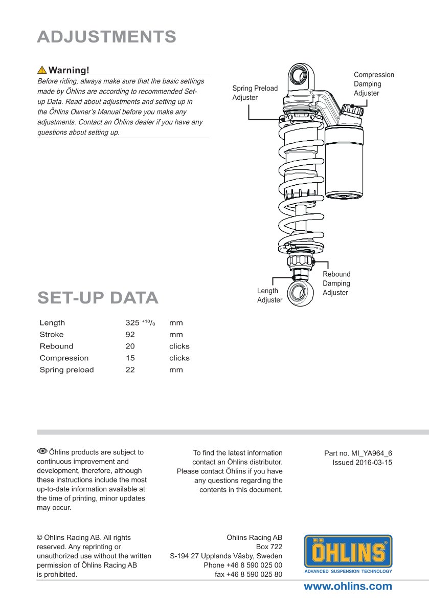 โช๊คหลังแต่ง Ohlins YA964 For Yamaha XJR 1300 ปี 1998-2006