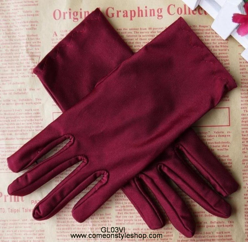 ถุงมือผ้าซาตินแบบสั้น ถุงมือออกงาน การแสดง แต่งงาน คอสเพลย์ Satin Short Gloves