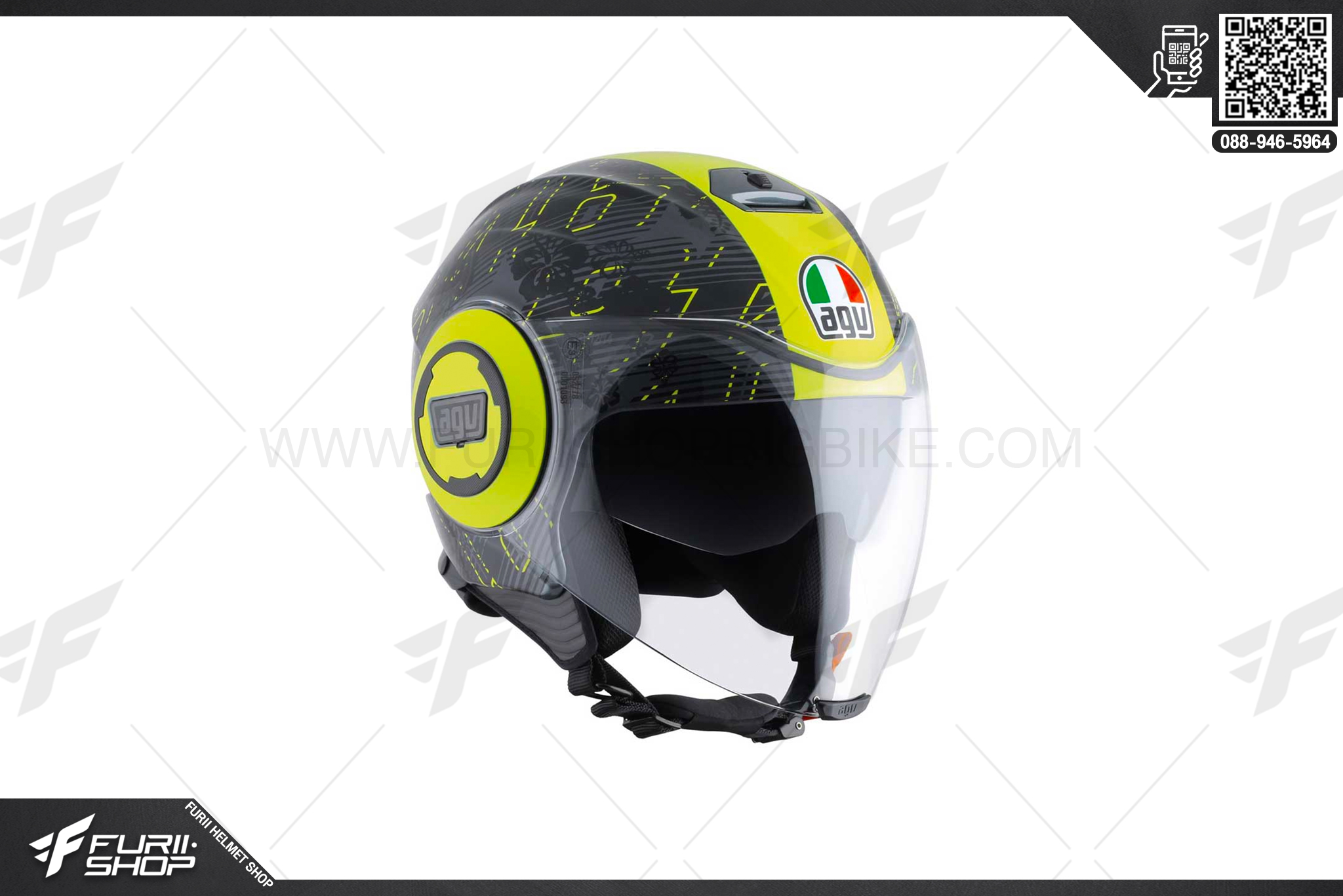 หมวกกันน็อค AGV FLUID IBISCUS GUNMETAL-YELLOW