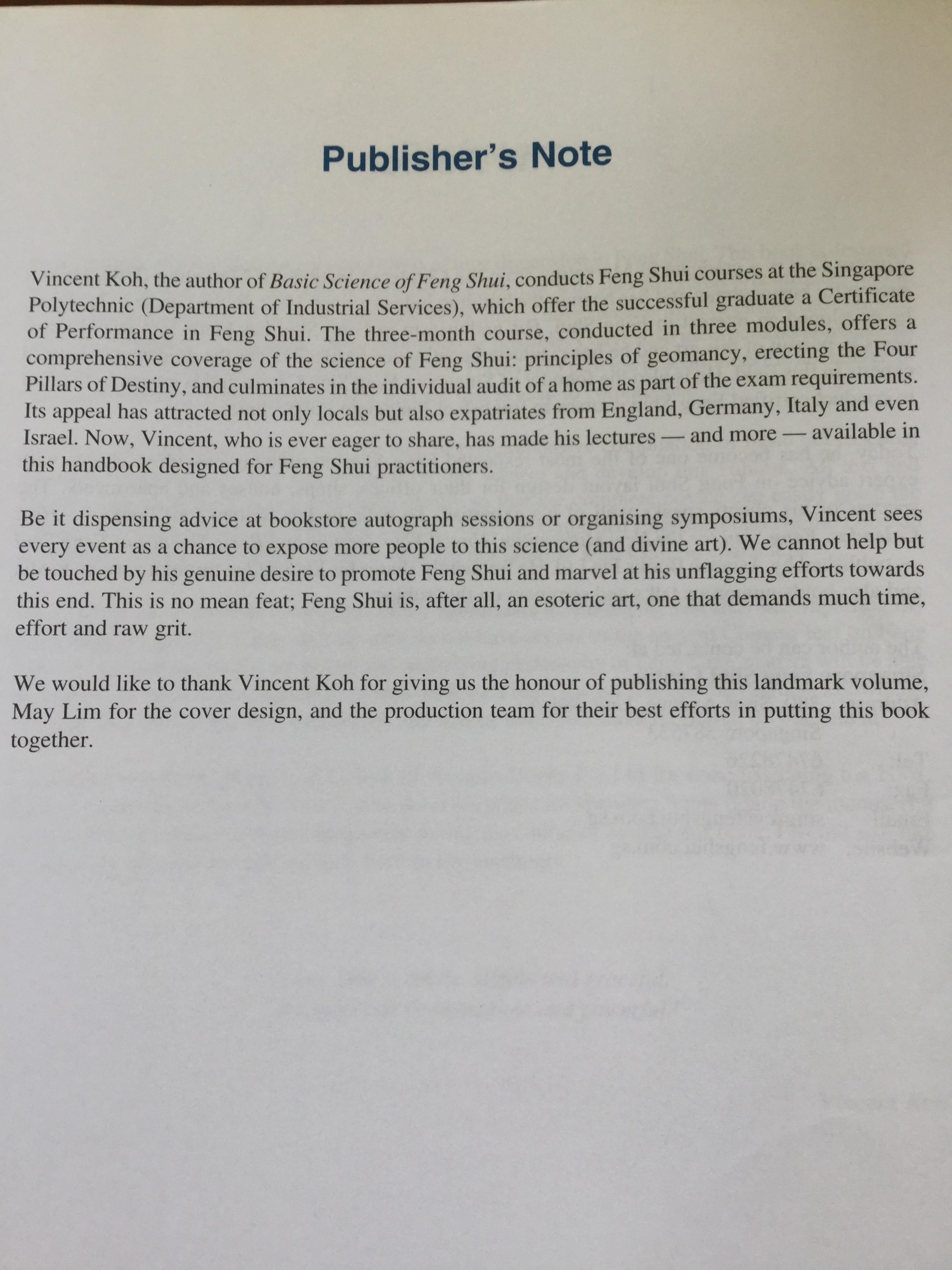 basic science of Feng Shui. A Handbook for Practitioners. ผู้เขียน Vincent Koh 0 กก.