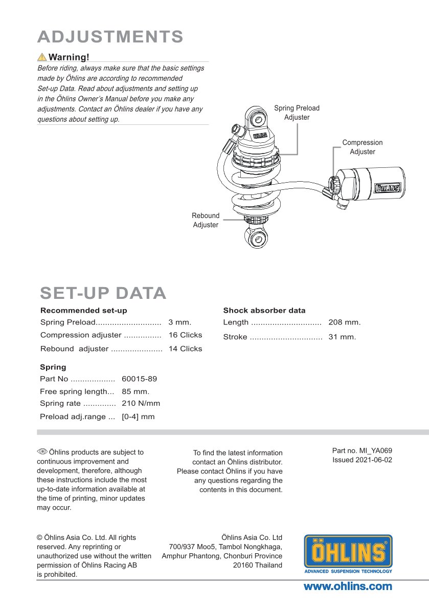 โช๊คหลังแต่ง Ohlins YA069 For Yamaha Exciter 150 Y15ZR ปี 2015-2020