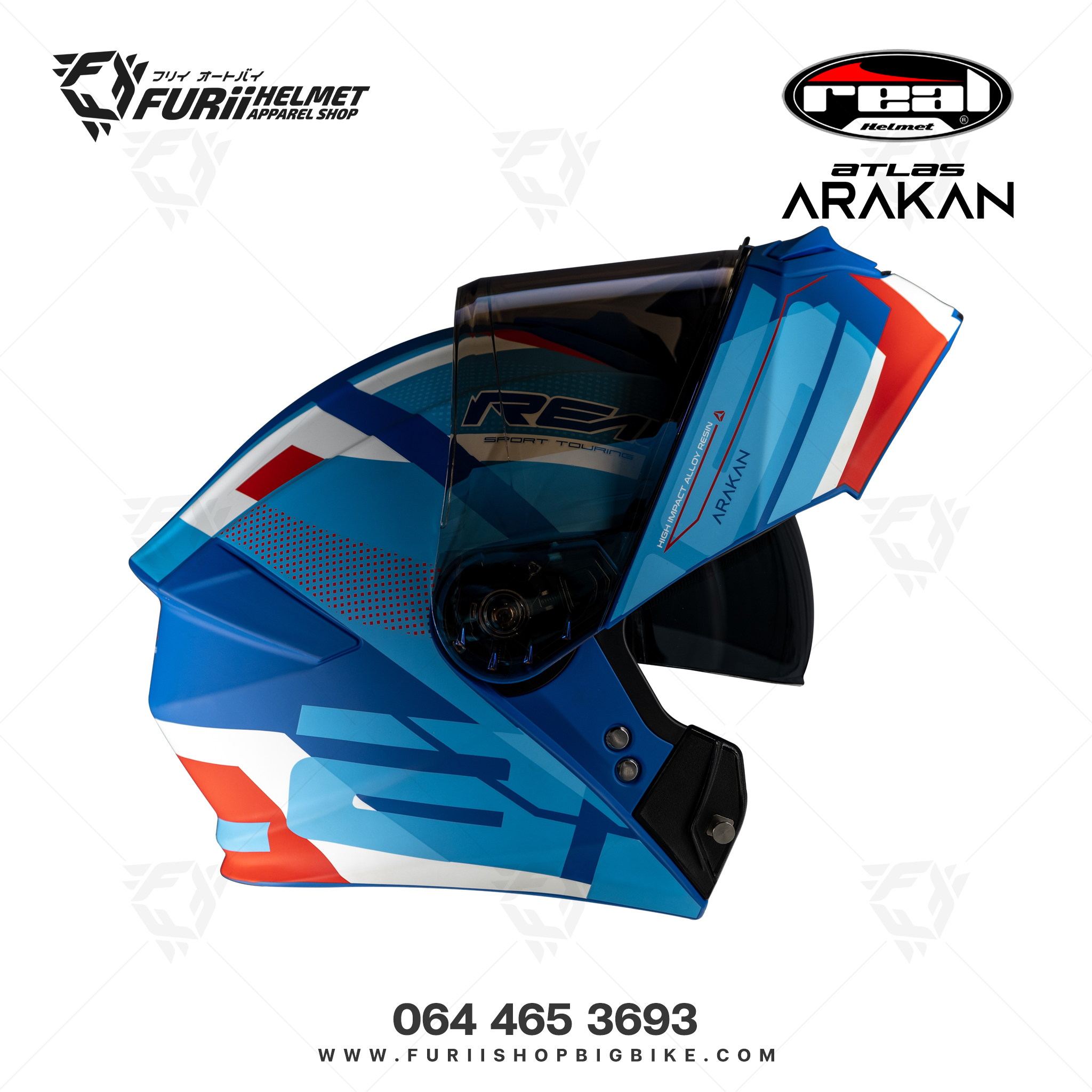 หมวกกนน็อคเต็มใบ Real Atlas Arakan : น้ำเงิน-แดง(ด้าน)