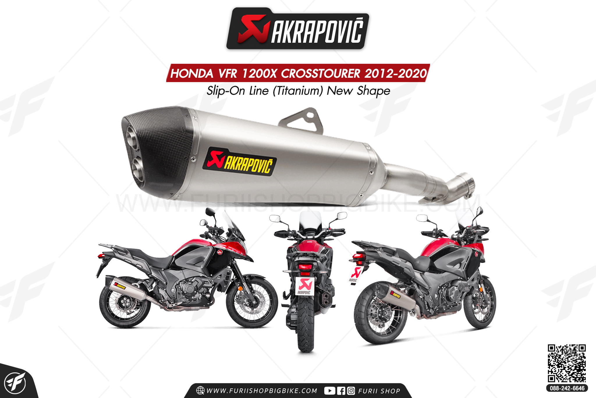 ท่อแต่ง Akrapovic Exhaust Slip-On Line (Titanium) New Shape HONDA VFR 1200X CROSSTOURER 2012-2020