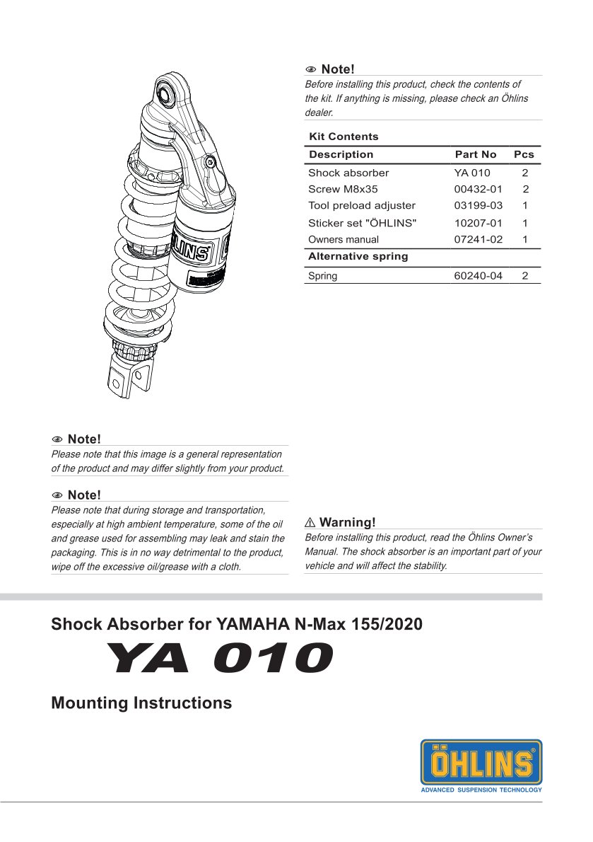 โช๊คหลังแต่ง Ohlins YA010 For Yamaha Cygnus 6 ปี 2020-2022