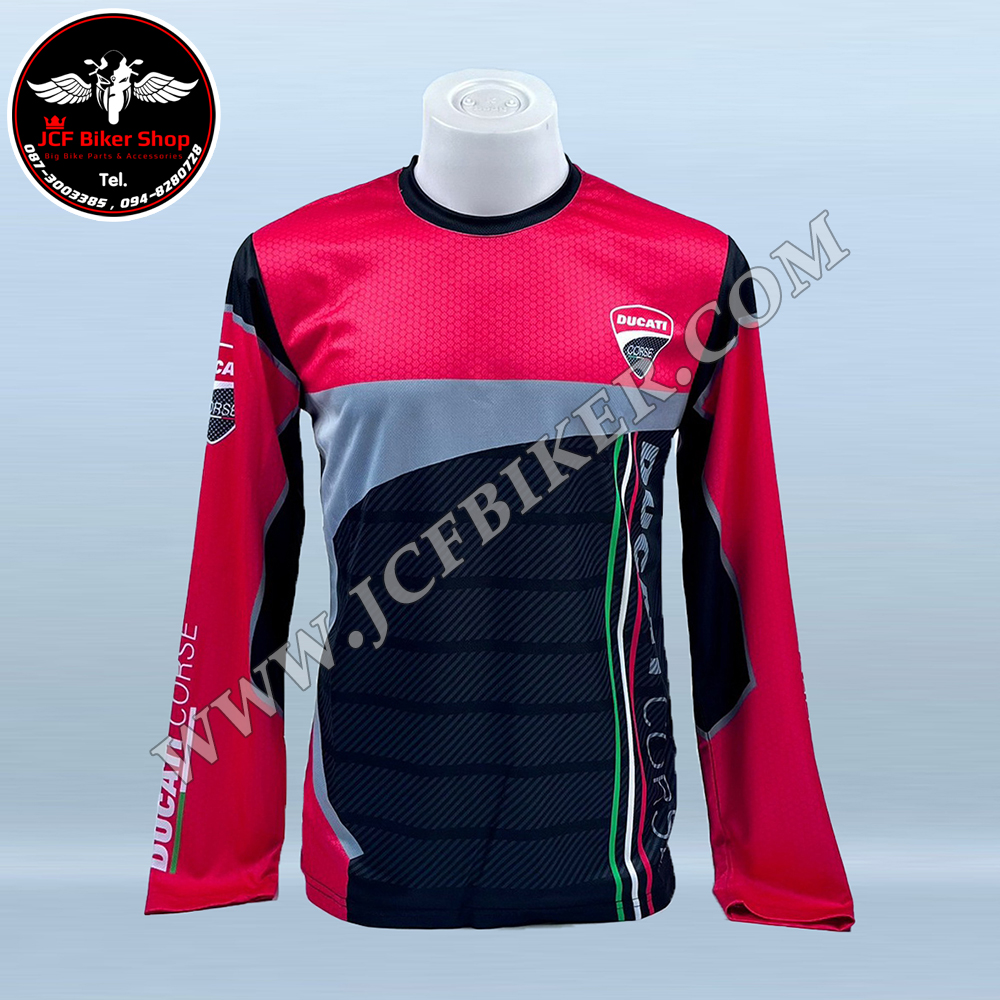 เสื้อยืดขี่มอเตอร์ไซค์ เสื้อยืดมอเตอร์ไซค์ เสื้อแขนยาว DUCATI JT-553L เนื้อผ้าไมโคไฟเบอร์มีประสิทธิภาพในการซับเหงื่อสูงไม่เหนียวติดตัว
