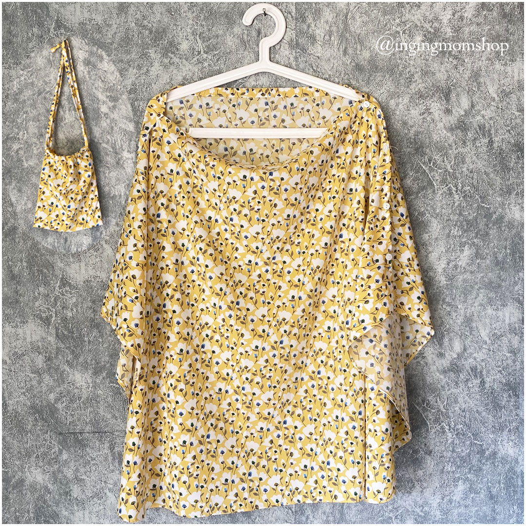 NC02_[สีเหลืองลายดอกทิวลิป]_ผ้าคลุมให้นมรุ่นมีกระดุม+แถมถุง