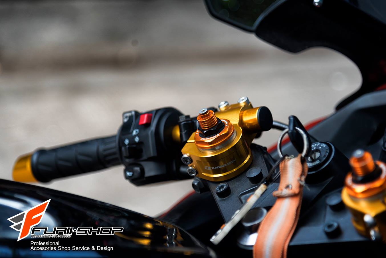 แฮนด์จับโช๊ค Racing boy สีทอง สำหรับ Ninja และ Z