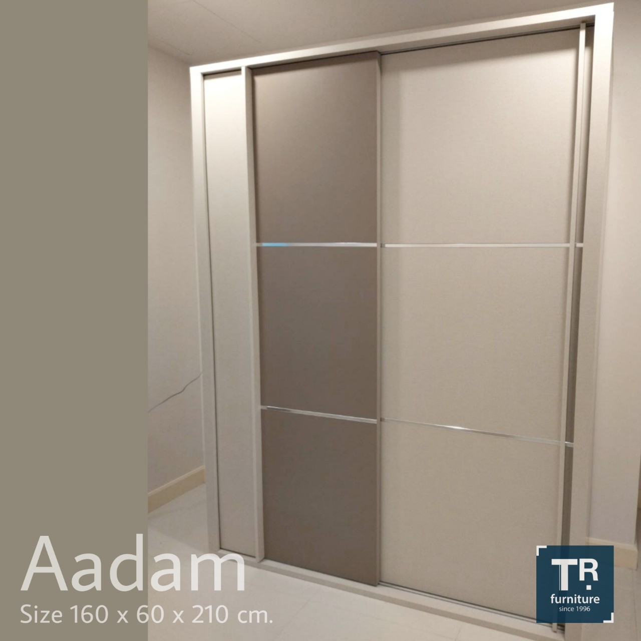 ตู้เสื้อผ้าบานเลื่อน 160 ซม. รุ่น Aadam มีไฟภายในตู้